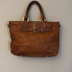 Rachel Zoe Brown Leather Satchel Tote Bag with Detachable Crossbody Strap